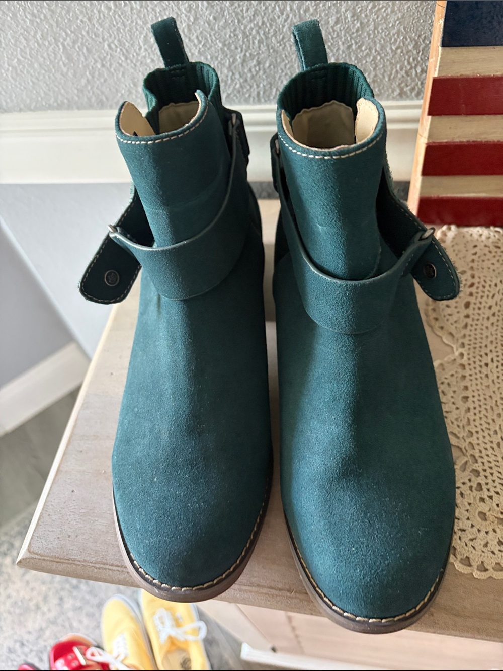 Women's Teal Suede Ankle Booties with Strap